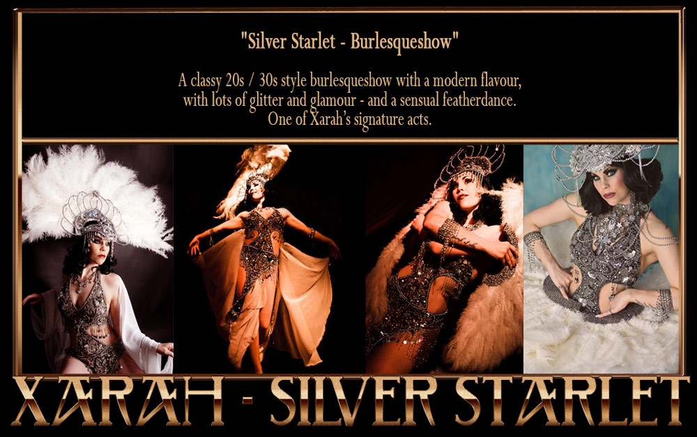 Silverstarlet Ziegfeld inspired Vintage showgirl Signiture act Silver Starlet Featherdance burlesqueshow by Xarah von den Vielenregen