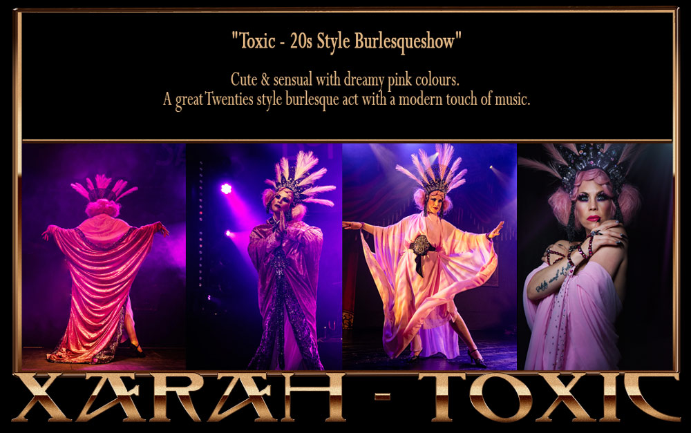 Toxic Burlesqueshow by Xarah - a 20s vintage style dreamy burlesque act in soft pink colours.
