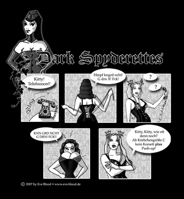 Xarah goes comic! See xarah as one of the dark spyderettes - the x - in the dark spy magazine by great artist Eve Blood!