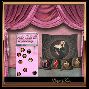 Colourful pin-up artwork of Xarah with black sunburst pattern - retro home decor in breezy Fifties Rockabilly style - decorative stickers, magnets, decorative throw pillow cases and more. 
Rock n Roll Pinup look gifts - beautiful flirty and decorative nostalgic eyecatcher for any room. 
Pure 50s Rock n Roll feeling. 
Vintage presents in classy pinupstyle design with burlesque glamor - decorative Retro-Chic accessories: 
Naughty Nude Nylons - Red Retro Royalty - Lazy Leopard Lady - Golden Glitter Girl - Romantic Red Roses 
- Cheeky Cheetah Chick - Bewitching Blonde Bride - Bombastic Breezy Babe - Tantalizing Twilight Temptress. Glam up your home, glitz up your life!