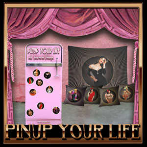 Colourful pin-up artwork of Xarah with black sunburst pattern - retro home decor in breezy Fifties Rockabilly style - decorative stickers, magnets, decorative throw pillow cases and more. 
Rock n Roll Pinup look gifts - beautiful flirty and decorative nostalgic eyecatcher for any room. 
Pure 50s Rock n Roll feeling. 
Vintage presents in classy pinupstyle design with burlesque glamor - decorative Retro-Chic accessories: 
Naughty Nude Nylons - Red Retro Royalty - Lazy Leopard Lady - Golden Glitter Girl - Romantic Red Roses 
- Cheeky Cheetah Chick - Bewitching Blonde Bride - Bombastic Breezy Babe - Tantalizing Twilight Temptress. Glam up your home, glitz up your life!