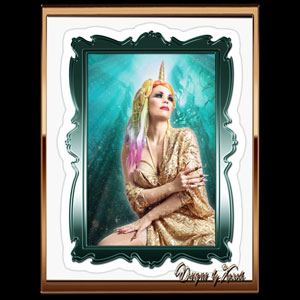 Unique Underwater Unicorn - Colorful enchanting fairytale portrait photography of Xarah von den Vielenregen as a colorful kawaii unicorn in pastel rainbow colors hair in a dreamy fantasy look. Underwater Burlesque Glamonatrix Mermaid Doll with Vintage Gold Costume and Pearl Jewelry on the Sea Floor.