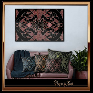 Black Art-Deco inspired Vintage Tribal Tattoo pattern - 
retro home decor in dusky rose, mossy green, earthy brown or midnight blue tones in glittery burlesque Art Nouveau style - 
decorative metal prints and ornamental glitter pillow cases. 
Belle Epoque glamour accessories: classy decorative nostalgic eyecatcher for any room. 
Abstract and playful antique look artwork. 