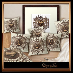 Jugendstil Characters -Vintage Belle Epoque inspired Home Decor & Accessories:
Shimmering golden abstract Art-Deco style pattern with Art Nouveau style characters. Capital lalphabet letters A to Z and numbers 0 to 9. 
Hearts, monograms and digits to personalize any room! 
Express your mood, write your name, use your initials, or decorate your home with a special personal date.
Beautiful gift ideas for: 
Valentines Day, Mothers Day, Birthday, Engagement, Marriage, Birth, Baby Shower, (Golden) Wedding Anniversary, Jubilee 
and any celebration. 
Pure 20s luxury elegance. 
Nostalgic vintage gifts in Art Nouveau design with nostalgic burlesque glamor throw pillows and more decorative Retro-Chic accessories. 