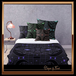 Magic Moonlight bedroom throw pillows! 
Decorative mystic pillow cases in elegant magical gothic style design in dark grey colours. 
Vintage inspired geometrically abstract lines combined with stars and black Art-Deco shapes. 
Ornamental gloomy midnight moonshine pattern with shimmering old pink, aqua turquoise, green or violet purple. 