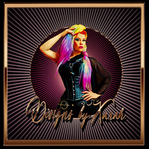 Pinup your Life! Xarah as gay sexy pinup comic art, with black fetish PVC vinyl corset and rainbow hair. A colour explosion! Make your world even more colorful! Bombastic Breezy Babe