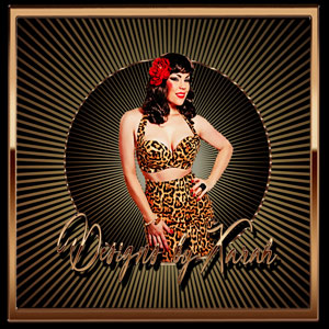 Pinup your Life! Pinup girl Xarah as pin-up rockabilly artwork with leopard print dress in Bettie Page Burlesque leopard print retro look of the 50s: Cheeky Cheetah Chick