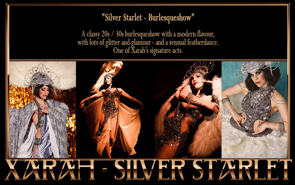 Silverstarlet Ziegfeld inspired Vintage showgirl Signiture act Silver Starlet Featherdance burlesqueshow by Xarah von den Vielenregen